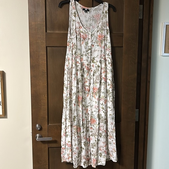 Frye Button Down Floral Tank Folk Garden Fairy Midi Dress Size Large Pockets - Picture 4 of 9